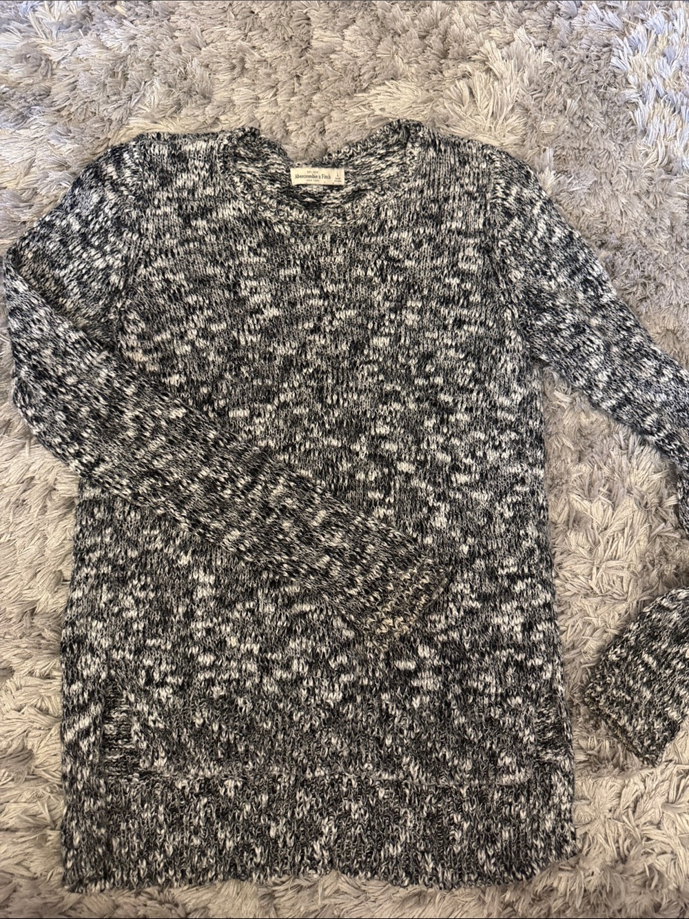 Abercrombie & Fitch Black and White Marled Crewneck Sweater